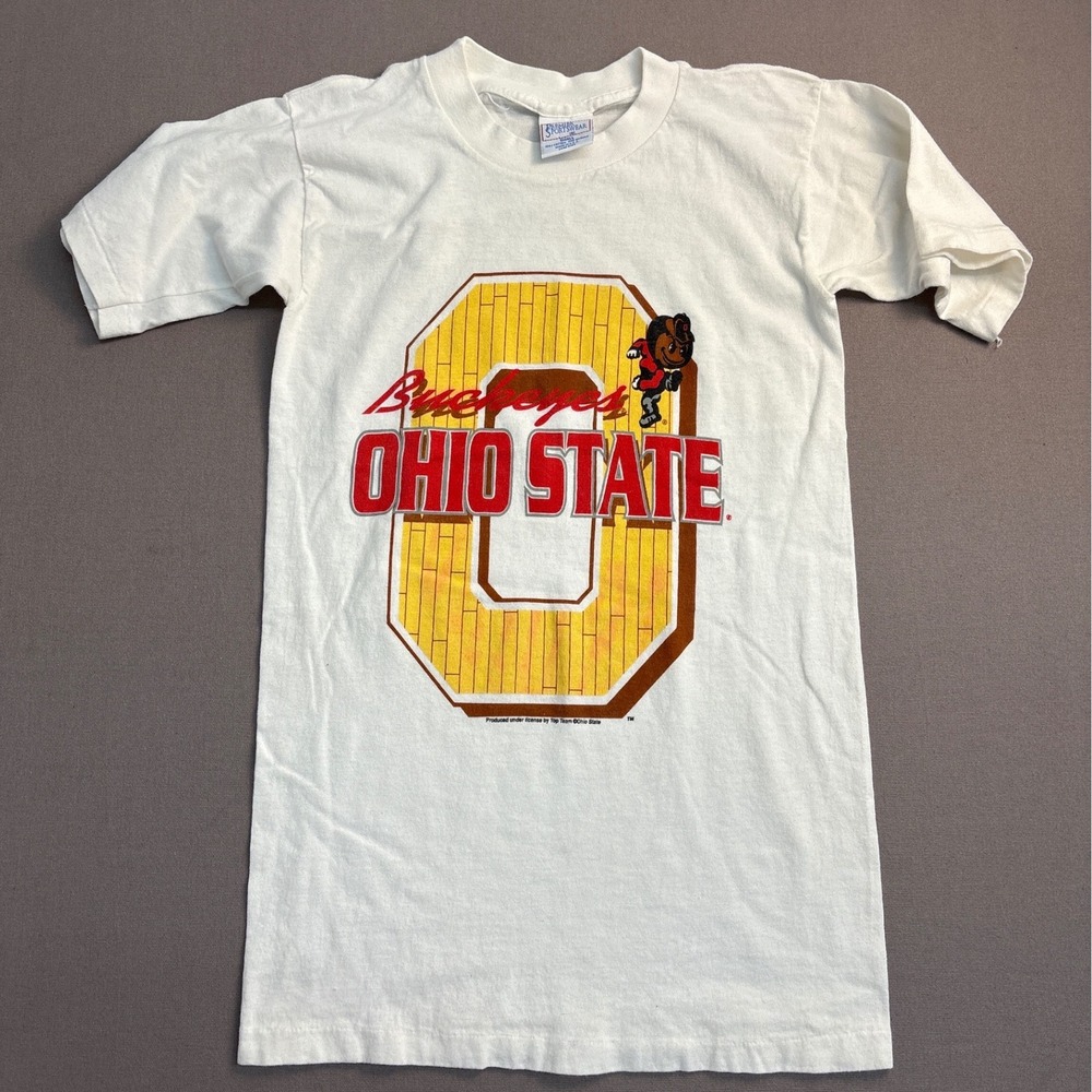 Vintage Ohio State Buckeyes T Shirt Mens Small White Brutus Buckeye Made in USA